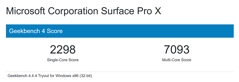 Geekbench 4 Surface Pro X 2020