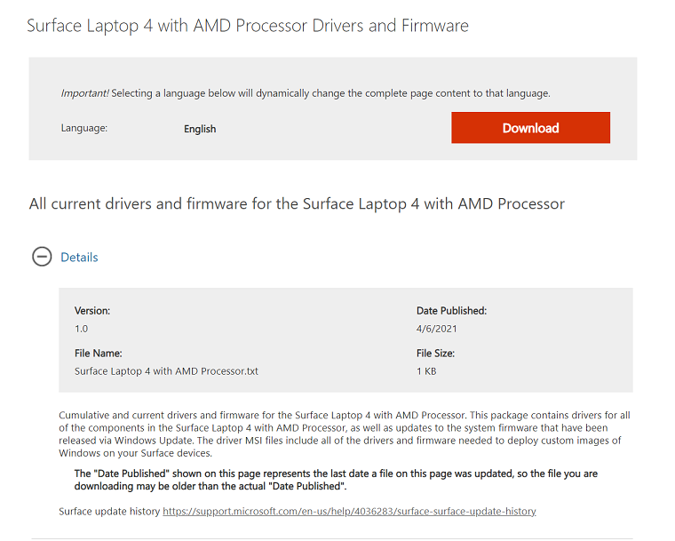 Surface Laptop 4 ドライバー ファームウェア