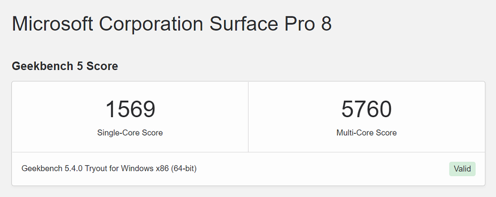 Surface Pro 8 Geekbench 5