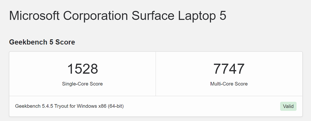 Surface Laptop 5 13.5 Geekbench 5