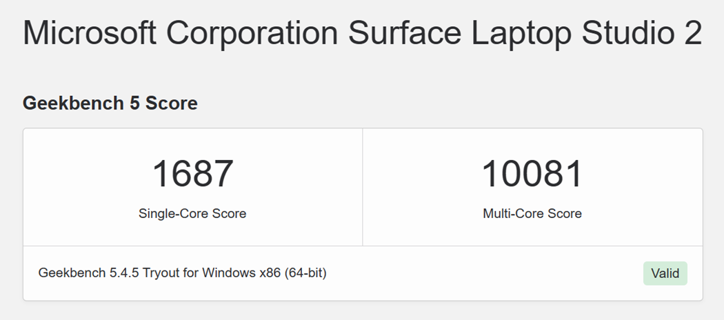 Surface Laptop Studio 2 Benchmark